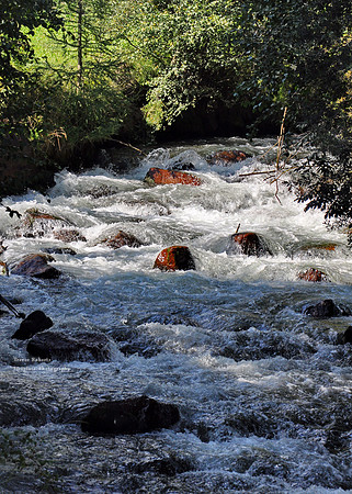 River with red rocks and white water in South Tyrol