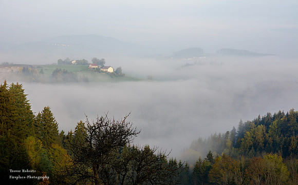Morning mist. View from room before breakfast at the Kleebauer hotel