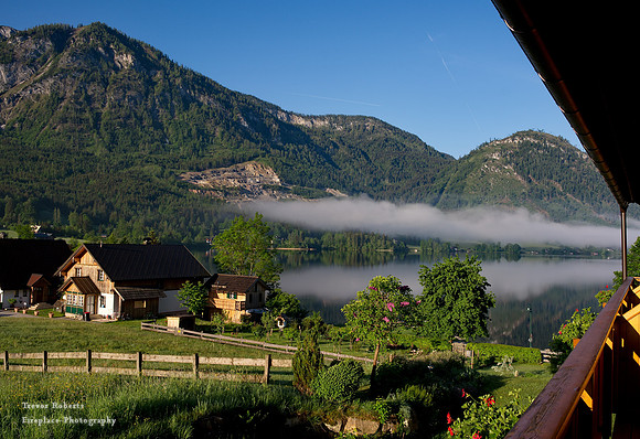 waking up in Pension Hofmann. A line of mist still hanging over the lake