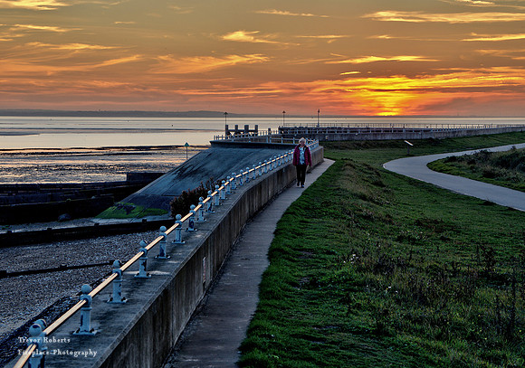 Shoeburyness  East beach. Golden leading lines along the sea wall