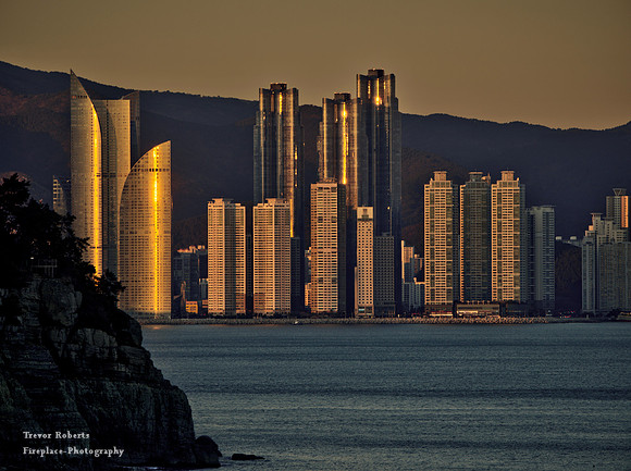 Orange glow from the setting sun at Busan