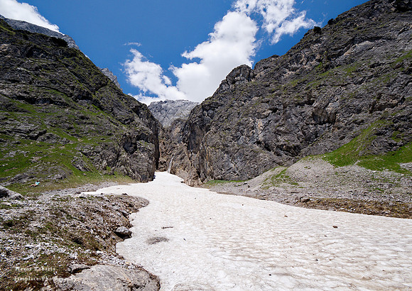 Riedinger Waterfalls  June 2020 A wide shot of the ice field below the waterfall