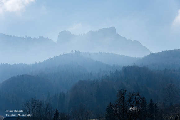 View of the blue misty layers below Grünberg