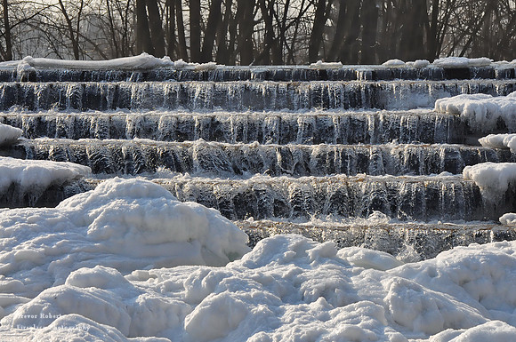Icy weir along the river Voeckla, Austria
