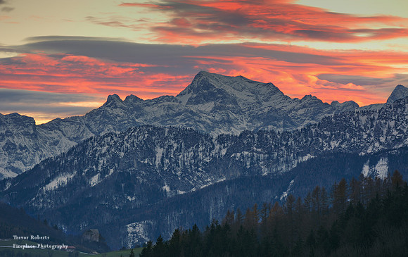 Sunset over the Mountain "Grosse Priel" from Oberschlierbach